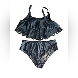 Plus size 4X black bikini set high rise bottom flounce ruffle front NWT